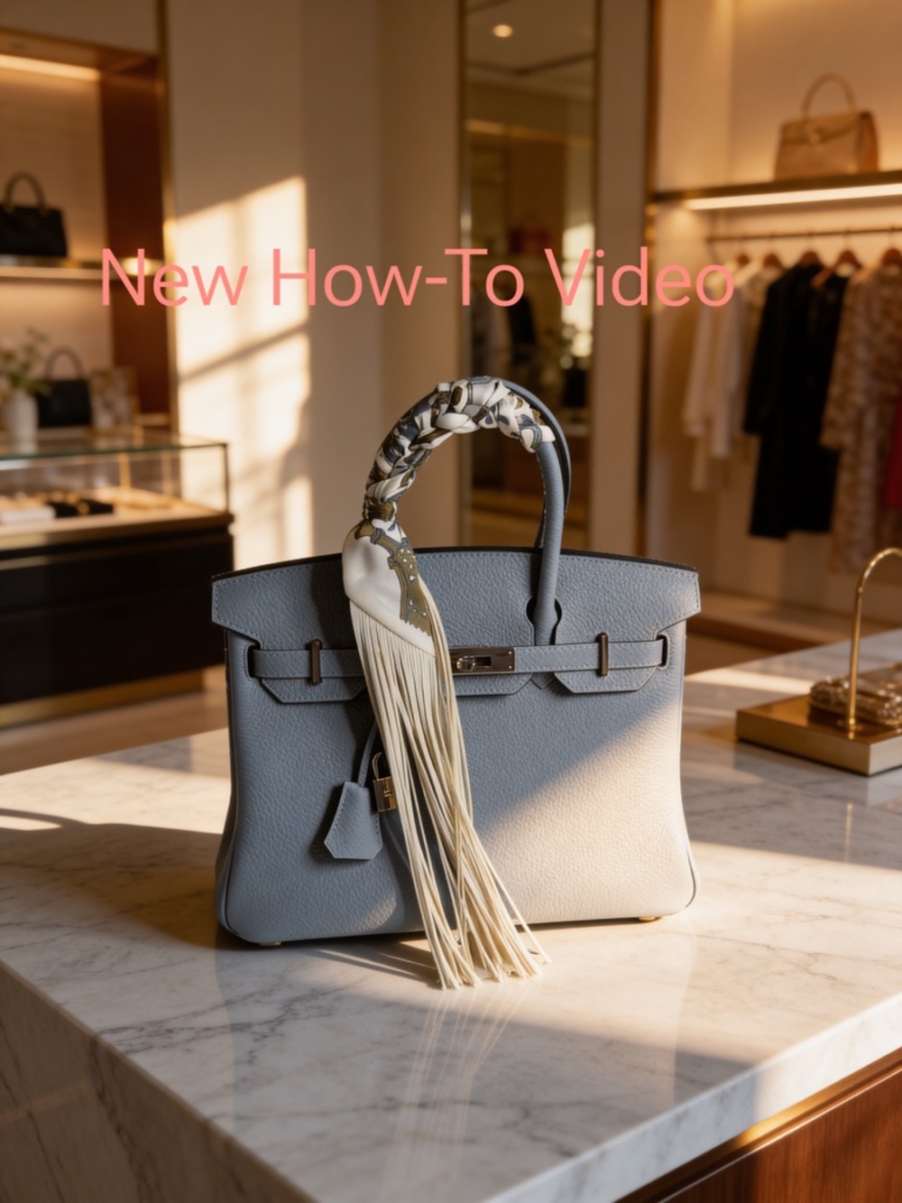 Trendy Fringe Handbag Wrap in Cream, blue and soft gold details - Picture 4 of 12